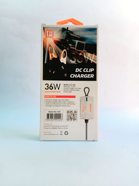 FASTER FCC-950 | 12V Battery Charger | Solar Charger| 36W Quick Charge | Safe & Fast Charging | Type-C Cable Included