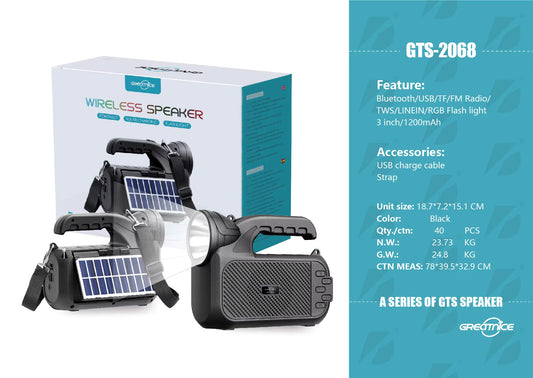 Ronin GTS-2068 Titan Wireless Speaker | Bluetooth | FM | TWS | Solar Charging | 3" Driver | 1200mAh Battery