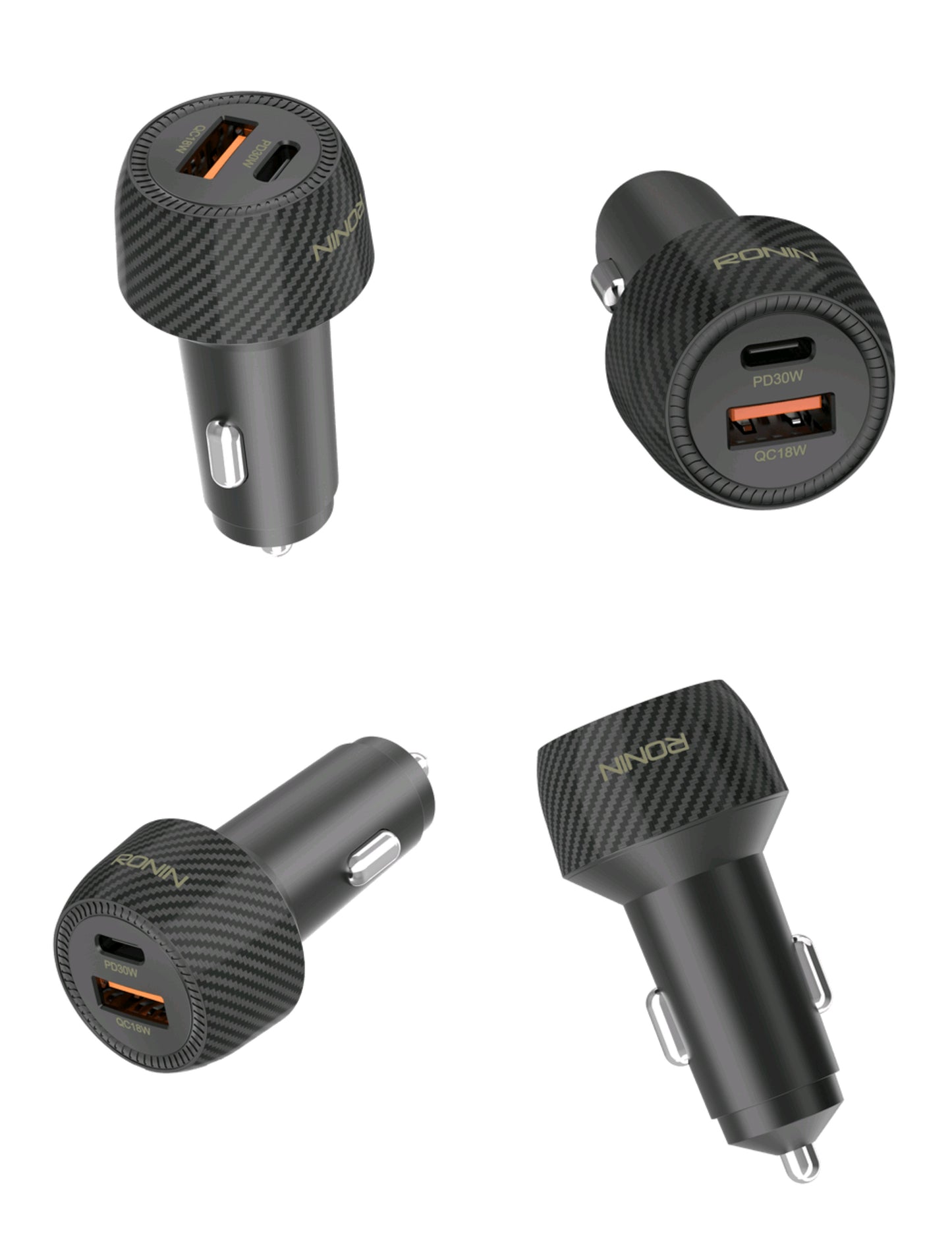 RONIN Nos R-2505 Car Charger | 48W Dual Port (QC 18W + PD 30W) | Fast Car Adapter for iPhone, Samsung, Vivo, Oppo & More | Smart Safe Charging