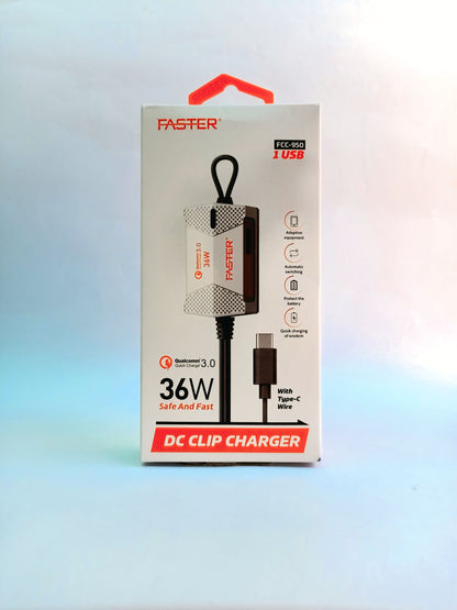 FASTER FCC-950 | 12V Battery Charger | Solar Charger| 36W Quick Charge | Safe & Fast Charging | Type-C Cable Included