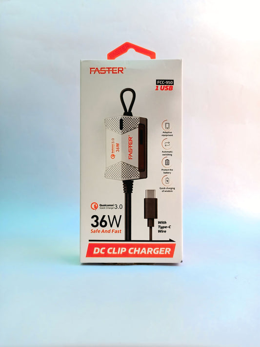 FASTER FCC-950 | 12V Battery Charger | Solar Charger| 36W Quick Charge | Safe & Fast Charging | Type-C Cable Included
