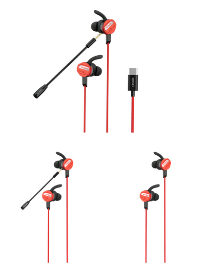 R-007 Gamerz Handsfree | 8D Surround Sound | Gaming Earphones with Mic | Deep Bass | Dual Versions – Micro 3.5mm & Type-C | Red Stylish Design