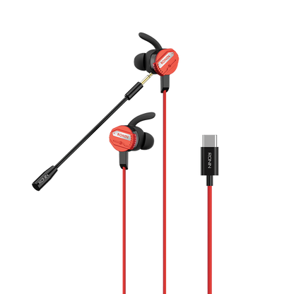 R-007 Gamerz Handsfree | 8D Surround Sound | Gaming Earphones with Mic | Deep Bass | Dual Versions – Micro 3.5mm & Type-C | Red Stylish Design