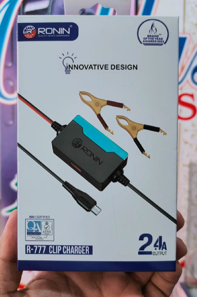 RONIN R-777 Clip Battery Solar Charger | 12V Battery Charger | 2.4A Output | 3A Output | Micro & Type-C Versions | Compact & Safe Design